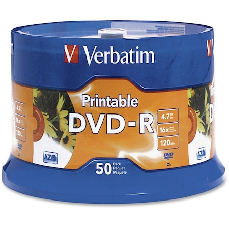 Verbatim 4.7GB 16X WHITE INKJET PRINTABLE 50PK 95137