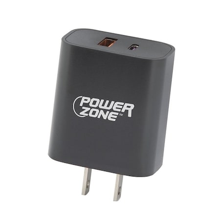 Powerzone PD+QC Dual USB Wall Charger, 100 to 240 V Input, 3 A Charge, Black CA-43AT