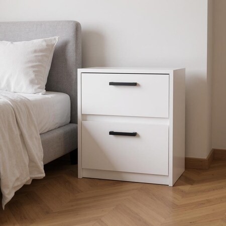 Homeroots 19" White Wood Two Drawer Nightstand 526153