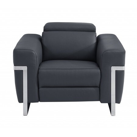 Homeroots 41" Dark Gray Italian Leather Power Recliner Chair 482246