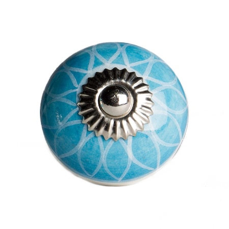Homeroots Set of Eight Aqua And White Floral Ceramic Drawer Pull Knobs, 8PK 358112