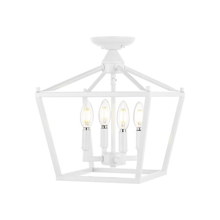Jonathan Y Plains 12" 4-Light Modern Farmhouse Metal Open-Frame Pagoda LED Semi Flush Mount Mini Lantern, White JYL7610E