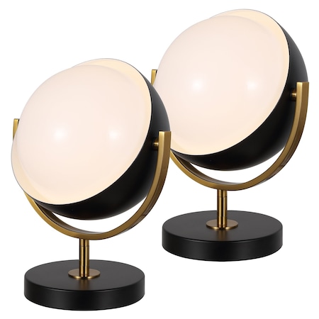 Jonathan Y Orion 12" Modern Contemporary Adjustable Rotating Globe w/Sliding Diffuser Shield LED Table Lam, 2PK JYL6019A-SET2