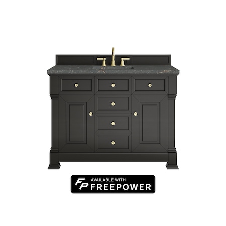 James Martin Vanities Brookfield 48 in. Single Vanity, Black Onyx w/ 3 CM Parisien Bleu Silestone Top 547-V48-BKO-FPBL
