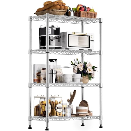 Factory 2U Wire Shelving Unit, 14inD x 24inW x 54inH, 4 Shelves, Medium Duty 250 lbs Per Shelf, Chrome 803966