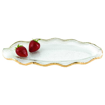 Homeroots 14 Mouth Blown Wavy Edge Gold Leaf Platter 375744