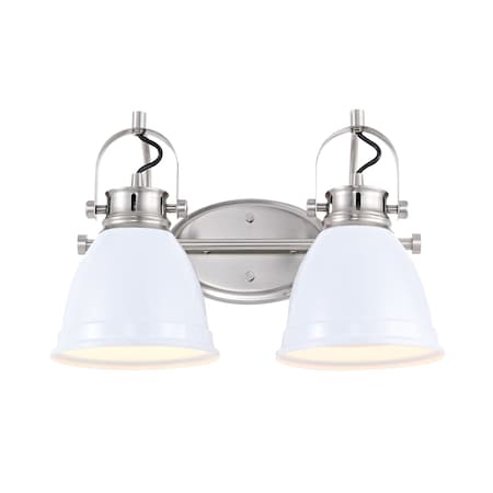 Jonathan Y Phineas 16.25" 2-Light Adjustable Farmhouse Bohemian Iron LED Vanity Light, White/Nickel JYL1115B