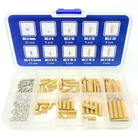 Micro Connectors Assorted M2.5 Standoff Kit for Raspberry Pi and Single Boards - 114 Piece SCW-114PC