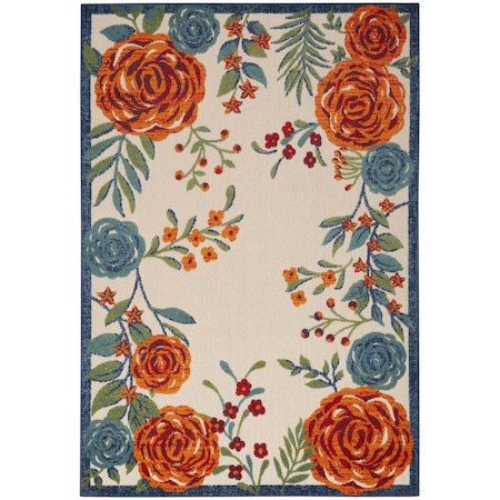 Homeroots 4' X 6' Ivory Blue Orange And Green Floral Indoor Outdoor Area Rug 545022
