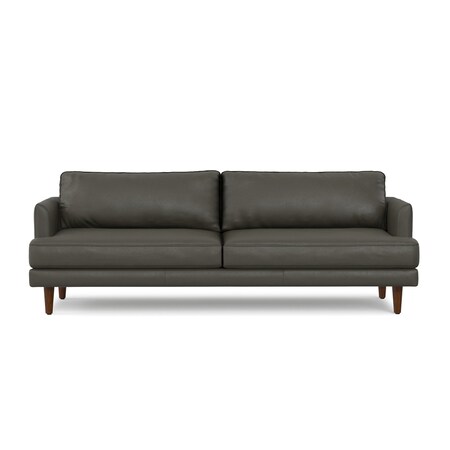 Homeroots 90" Black Leather Sofa With Brown Legs 640967