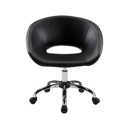 Homeroots Black and Silver Faux Leather Adjustable Height Swivel Rolling Office Chair 554044
