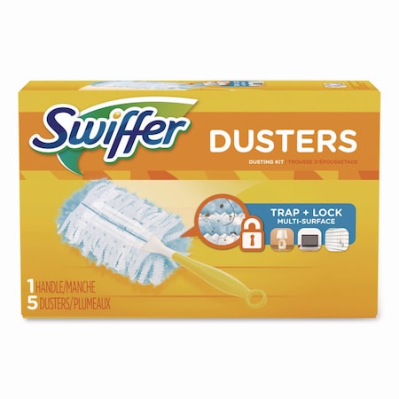 Swiffer Dusters Starter Kit, Dust Lock Fiber, 6in Handle, Blue/Yellow PGC11804KT