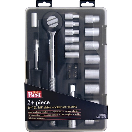 Do It Best Metric 1/4'' and 3/8'' Drive 6-Point Shallow Ratchet & Socket Set, 24-Piece 328553