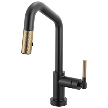 Brizo Litze Smarttouch Pull-Down Prep Faucet with Angle Spout, Knurled Handle Matte Black/Luxe Gold 64963LF-BLGL