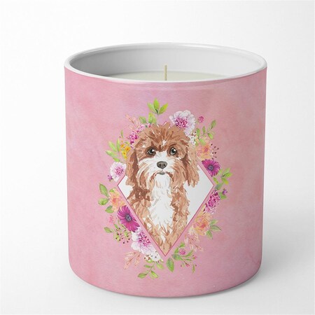 Carolines Treasures 10 oz Cavapoo Pink Flowers Decorative Soy Candle CK4247CDL