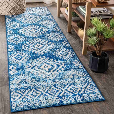 Jonathan Y Moroccan HYPE Boho Vintage Tribal Blue/White 2 ft. x 8 ft. Runner Rug MOH102A-28