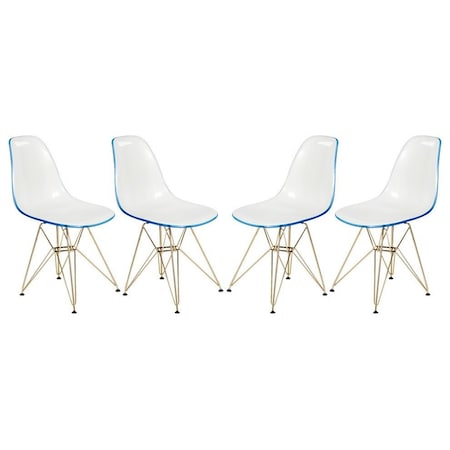 Leisuremod Cresco Molded 2-Tone Eiffel Dining Side Chair with Gold Base, White Blue, 4PK CR19WBUG4