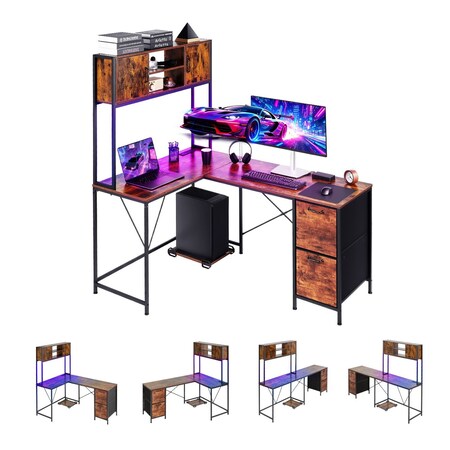 Vevor L-Shaped Gaming Desk with LED Lights 62.2 in Reversible Corner Computer Desk DX0202-C250338D-01