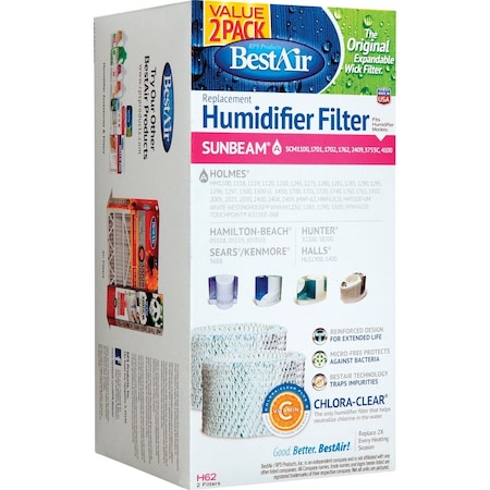 Bestair Table Top Humidifier Wick Filter, 2PK H62-2PK-PDQ-2
