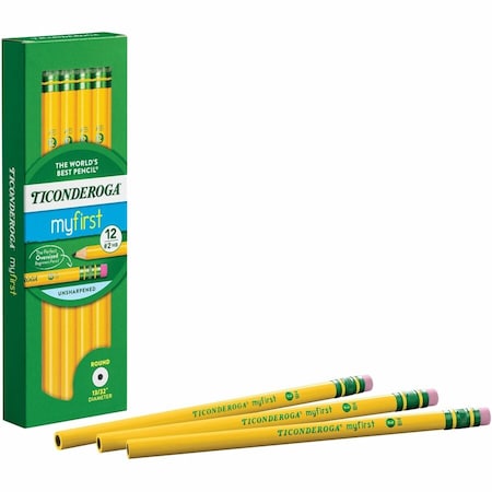 Dixon Ticonderoga Beginners Woodcase Pencil With Eraser, Yellow Barrel, Dozen 13308