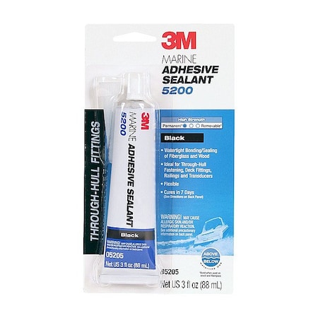 3M Polyurethane Adhesive Sealant, 3 oz, Tube, Black, Polyurethane Base, 5200 5200