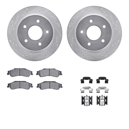 Dynamic Friction Co DFC Brake Rotor - Drilled & Slotted - Silver- Heavy Duty Brake Pad includes Hardware 7412-48021