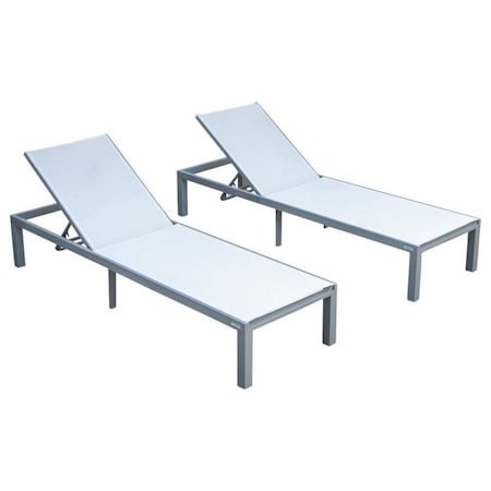 Leisuremod Marlin Patio Chaise Lounge Chair with Grey Aluminum Frame, White, 2PK MLGR-77W2