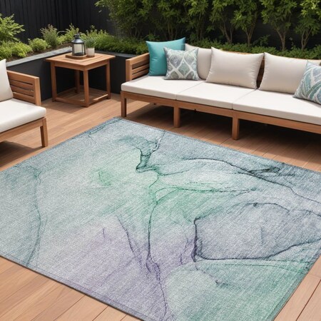 Homeroots 10' X 14' Blue and Gray Abstract Washable Non Skid Indoor Outdoor Area Rug 559360