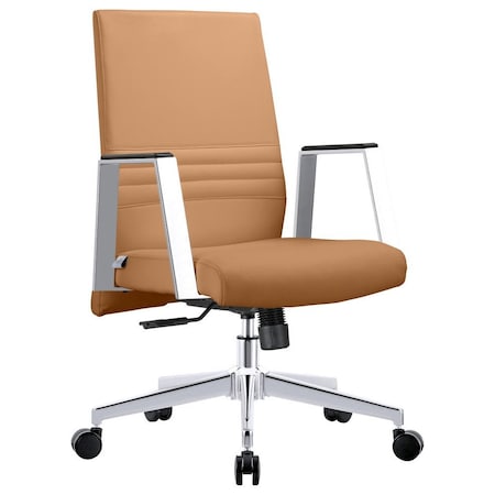 Leisuremod Aleen Office Chair in Upholstered Leather and Iron Frame with Swivel and Tilt, Acorn Brown AO19LBRL