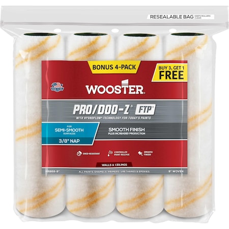 Wooster Pro/Doo-Z FTP Polypropylene 9 in. W X 3/8 in. Paint Roller Cover 4 pk RR868-9