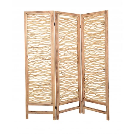 Homeroots 69" Brown Wood Folding Three Panel Screen Room Divider 274730