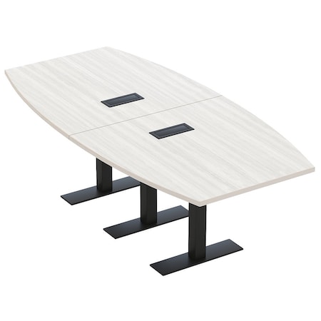 Skutchi Designs 8ft Conference Table With Power Unit | 8 Person Modular Boat Meeting Table | Harmony Series HAR-BOT-48X96-T.BK-WA7976-EBLK