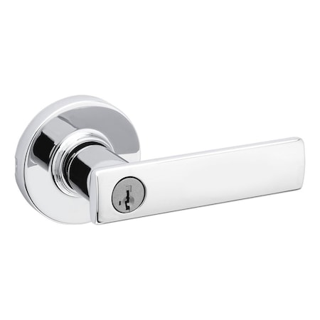 Kwikset Breton Lever with Round Rose Entry Door Lock SmartKey with 6AL Latch and RCS Strike Bright Chrome Fi 405BRNLRDT-26S