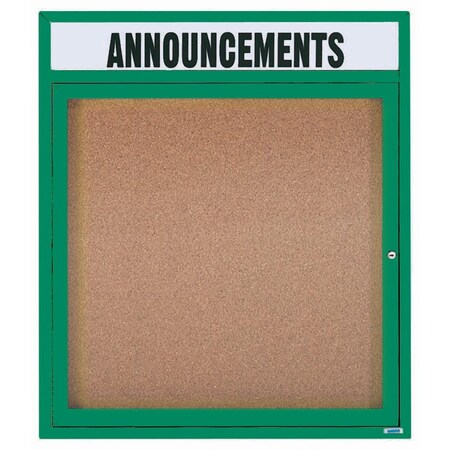 Aarco Illuminated Enclosed Bulletin Board w/ Header Green Powder Coated Al Frame, 36''Hx30''W DCC3630RHIG