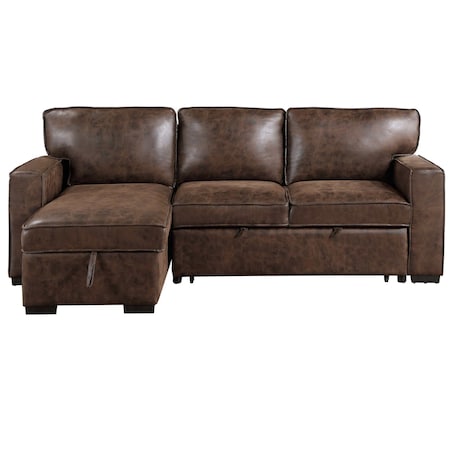 Homeroots 92" Dark Brown Upholstered Sleeper USB Sleeper Sofa Chaise With Toss Pillow 559220