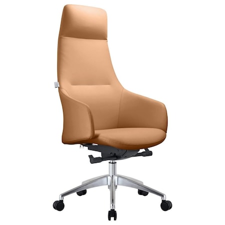 Leisuremod Celeste High-Back Office Chair in Upholstered Leather & Iron Frame with Swivel & Tilt, Acorn Brown COT20LBRL