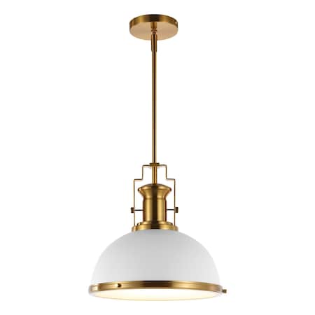 Jonathan Y Homer 13" 1-Light Modern Industrial Metal LED Dome Pendant, Brass Gold/White JYL9536D