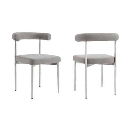 Armen Living Shannon Dining Chair with Brushed Stainless Steel and Light Gray Fabric - Set of 2 LCSNSIBSLGRY