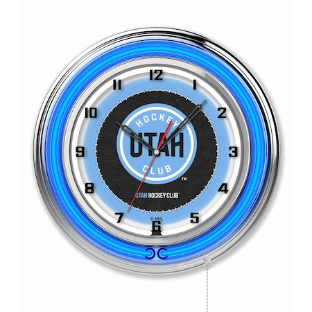 Holland Bar Stool Co Utah Hockey Club 19in Neon Logo Wall Clock - Chrome Casing - Team Color Specific Neon Outer Ring Clk19