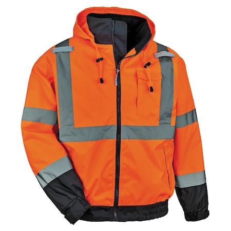 Glowear Fleece Lined Hooded Bomber Jacket, Hi-Viz Orange, Polyurethane Coated Polyester, 8379 24465
