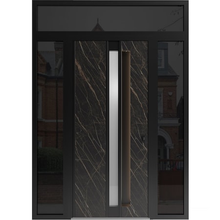 Vdomdoors Aluminum Door with Hidden Handle Hiddex 0155 Natural Noir Entry Steel Metal Modern Painted W12+36+1 HIDDEX0155EXD-NOIR-W12+36+12xH80+12-LH-I