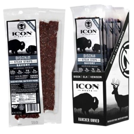 Icon Meats Jerky Steak, Strip, Savory, 2 oz Pack 74038