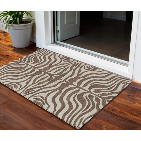 Homeroots 3' X 5' Brown And Beige Animal Print Washable Indoor Outdoor Area Rug 600594