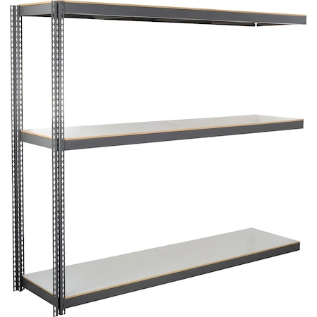 Global Industrial 3 Shelf Heavy Duty Channel Boltless Shelving Add On, 96"Wx24"Dx72"H, Laminate Deck B3165011