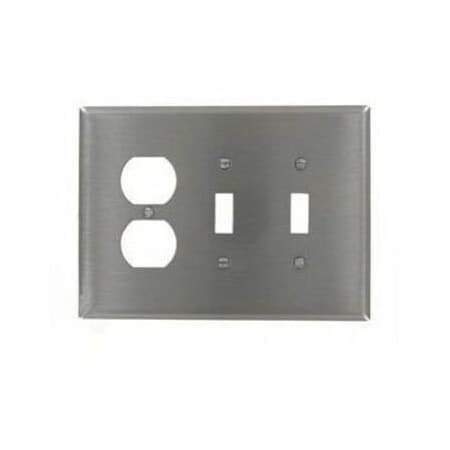 Leviton Combination Wallplate, Oversized, Gang 3, Brushed Stainless Steel 84121-40