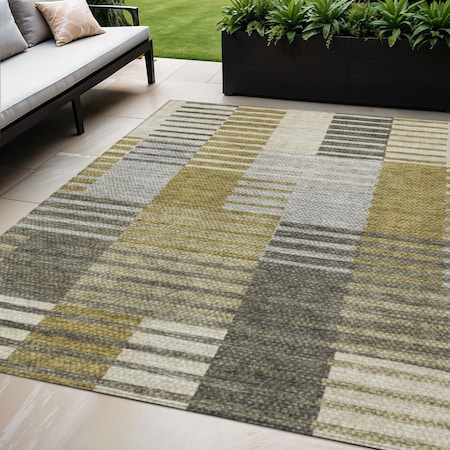 Homeroots 5' X 8' Brown Gold And Taupe Striped Washable Indoor Outdoor Area Rug 581684