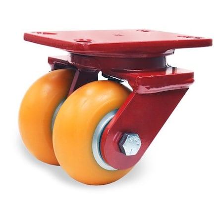 Hamilton Heavy Service Dual-Wheel Swivel Caster, 4" x 2" Ergo-Tech Polyurethane (87A) on Cast Iron Wheels S-HS2-42EMB