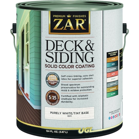 Zar Solid Deck & Siding Coating Purely Wht/Light Tint Base 1 Gal. 832902