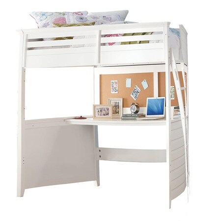 Homeroots 83" X 45" X 74" Twin White Poplar Wood Loft Bed With Desk 285631