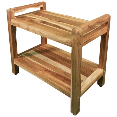 Homeroots 21" X 24" Brown Solid Wood Rectangular Shower Bench With Shelf 383362